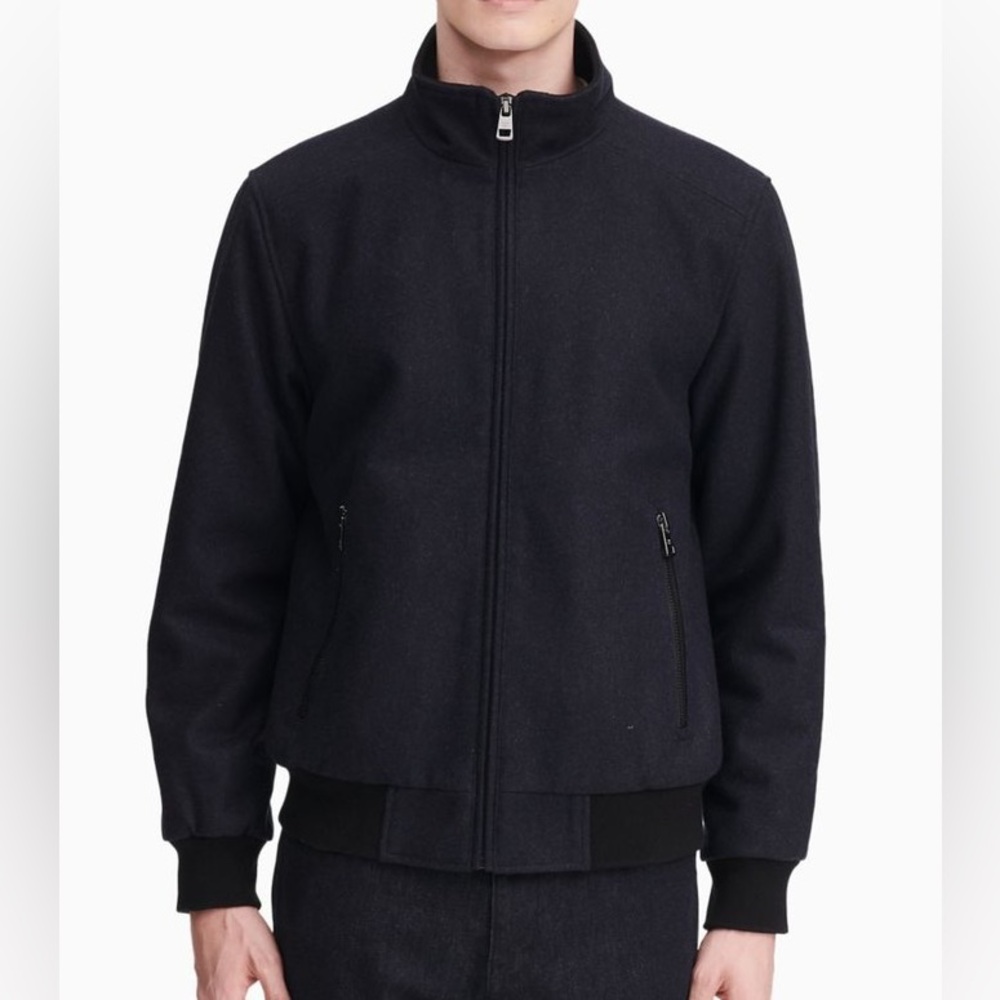 Calvin Klein Melton Wool Blend Zip Bomber Jacket Black Size Medium